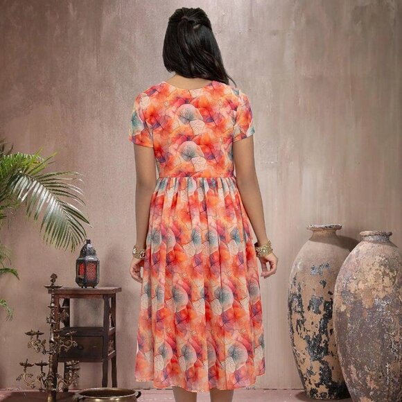 Red Printed Dress with Bow | Harmony Hues | Muvvas Boutique - Picture 5 of 5